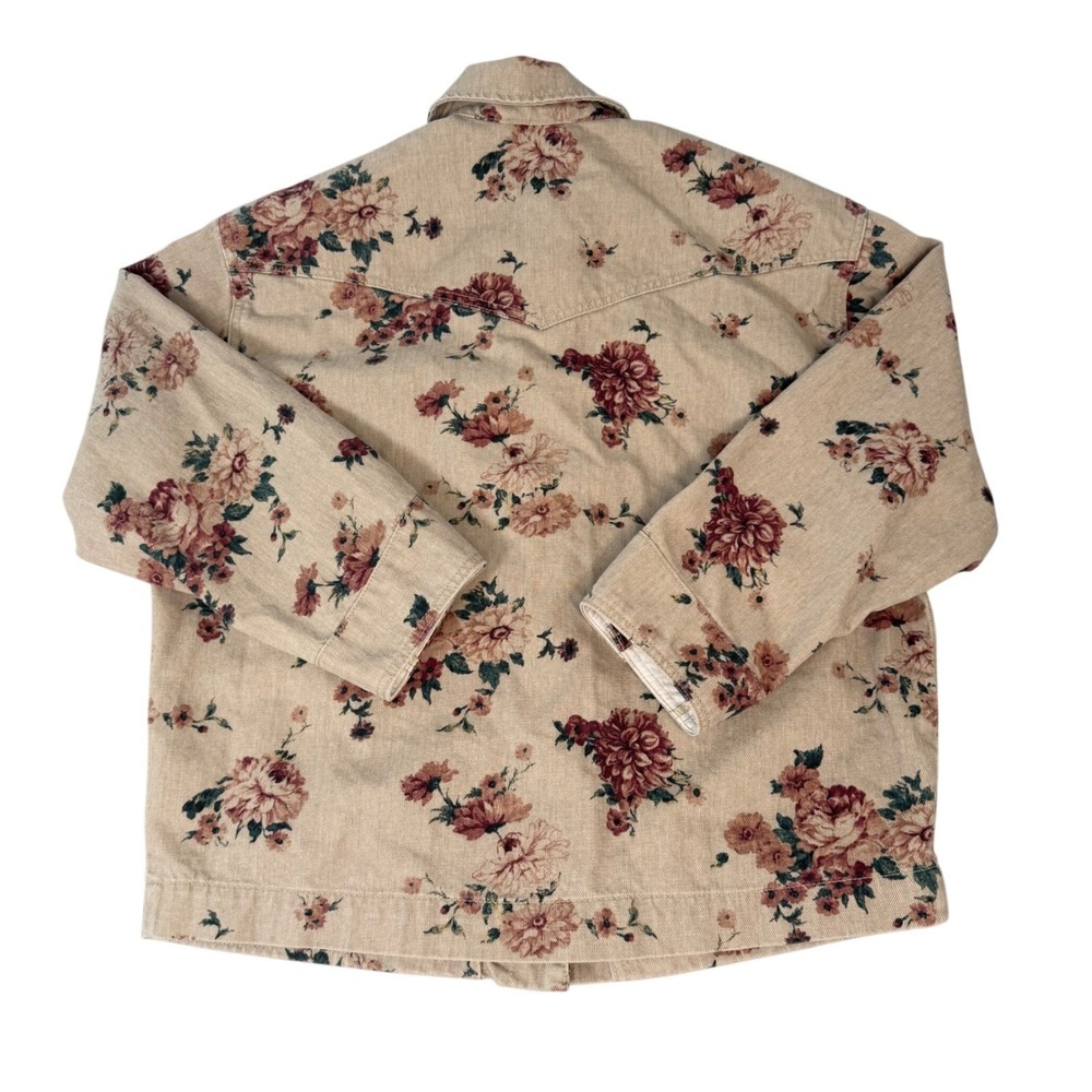 Universal Thread Floral Denim Chore Jacket Tan Pink Rose Utility Coat Small